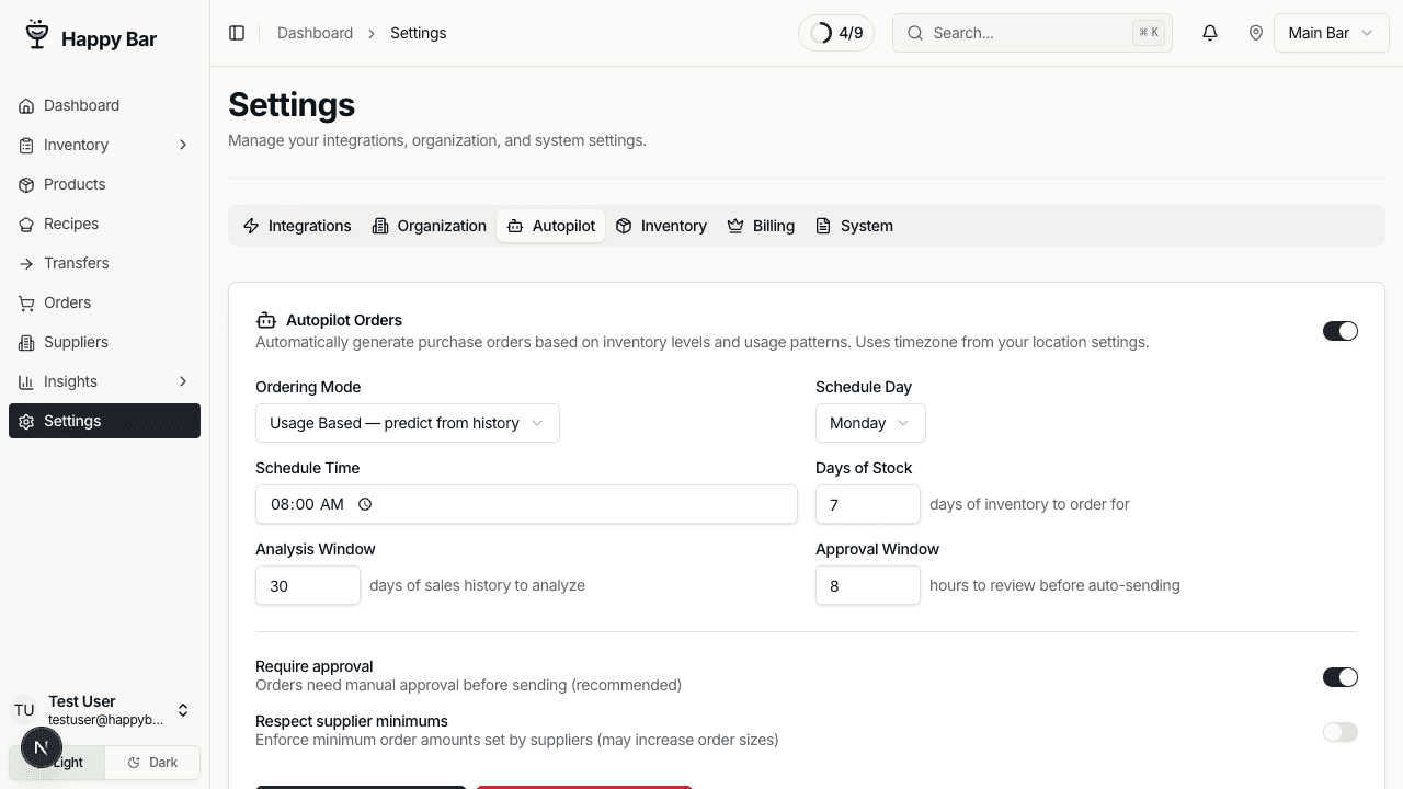 Autopilot settings