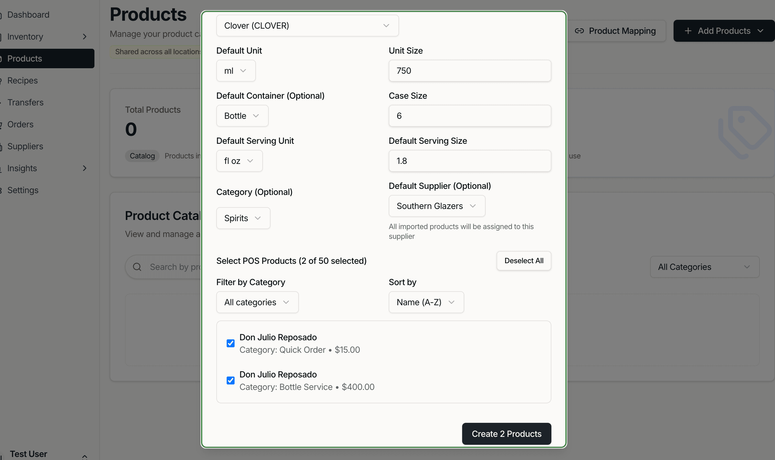 Products page