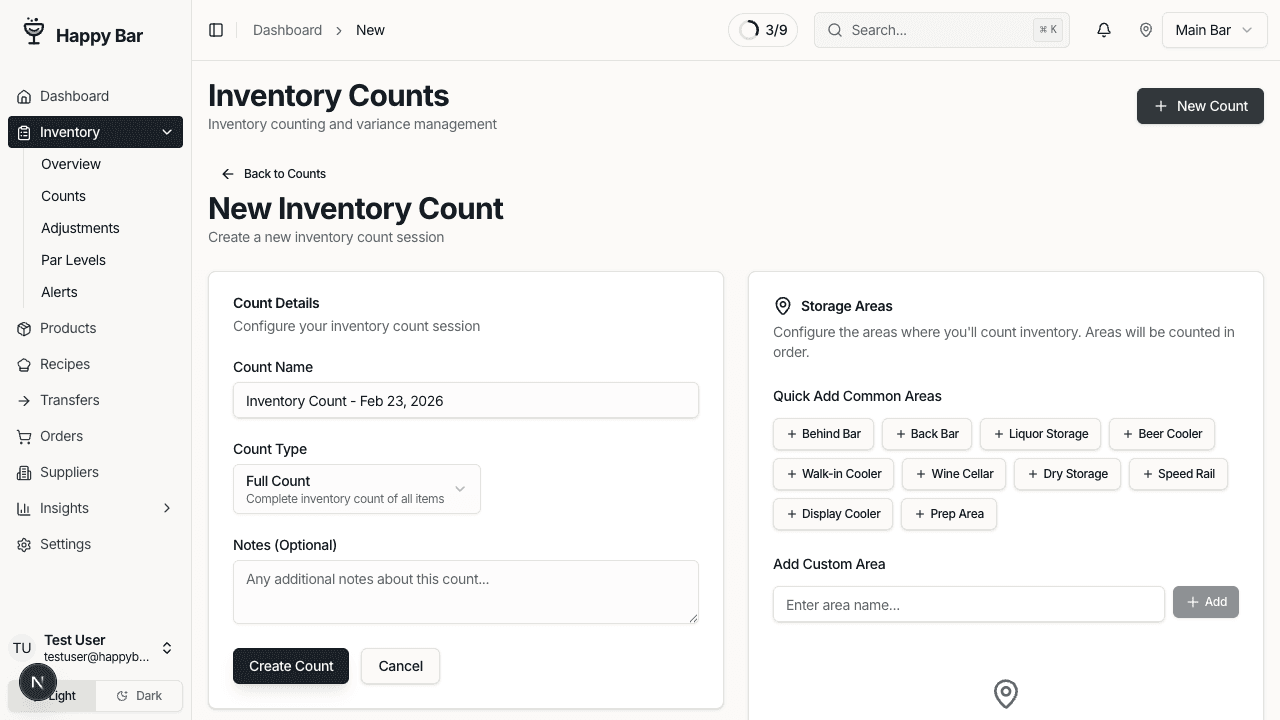 New count setup