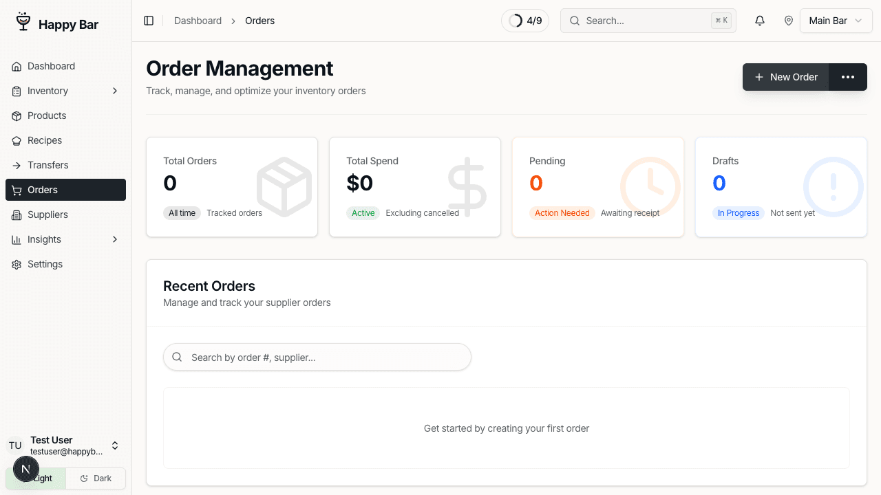 Orders page