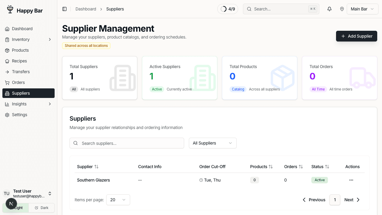 Suppliers page